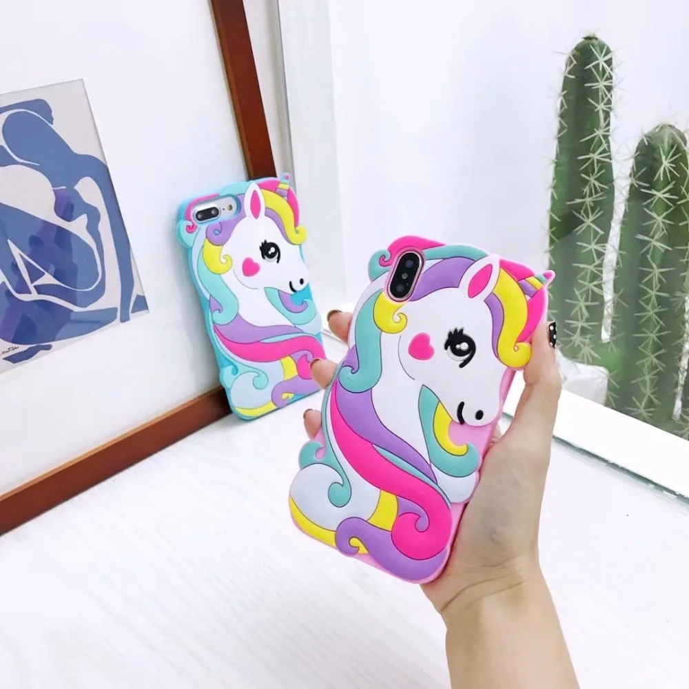 Новый 3D мультяшный милый Радужный чехол для телефона с лошадью единорогом Apple iPhone