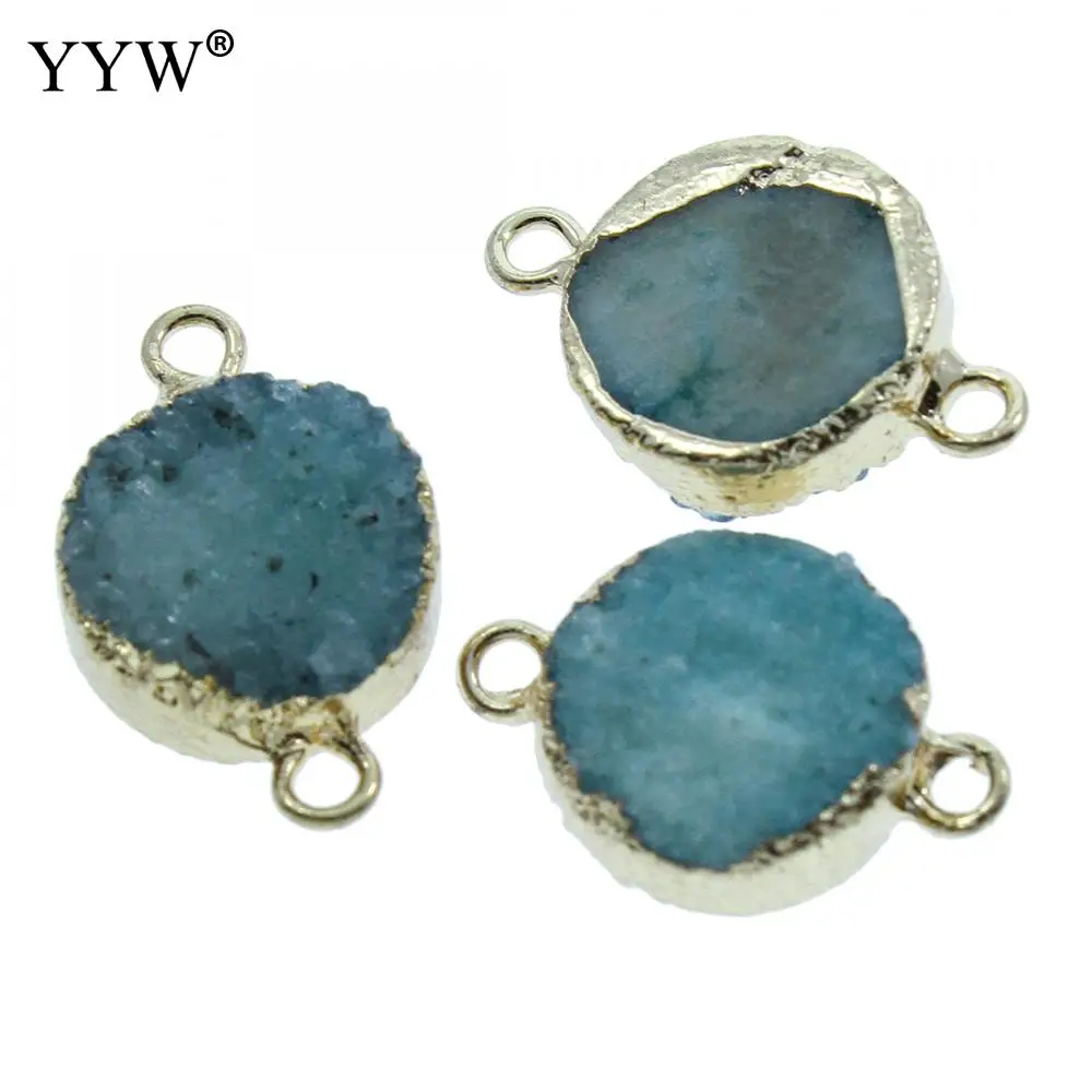 YYW 5 шт. ледяные кварцы Агаты сверкающие камни Друза Соединитель с золотыми краями