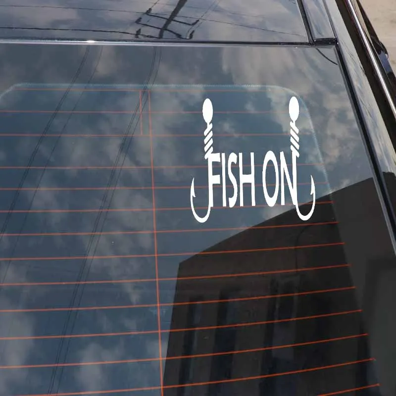 

YJZT 14CM*14CM Funny Fish On Fish Hooks Decal Car Sticker Black Silver Vinyl Accessories C11-1851