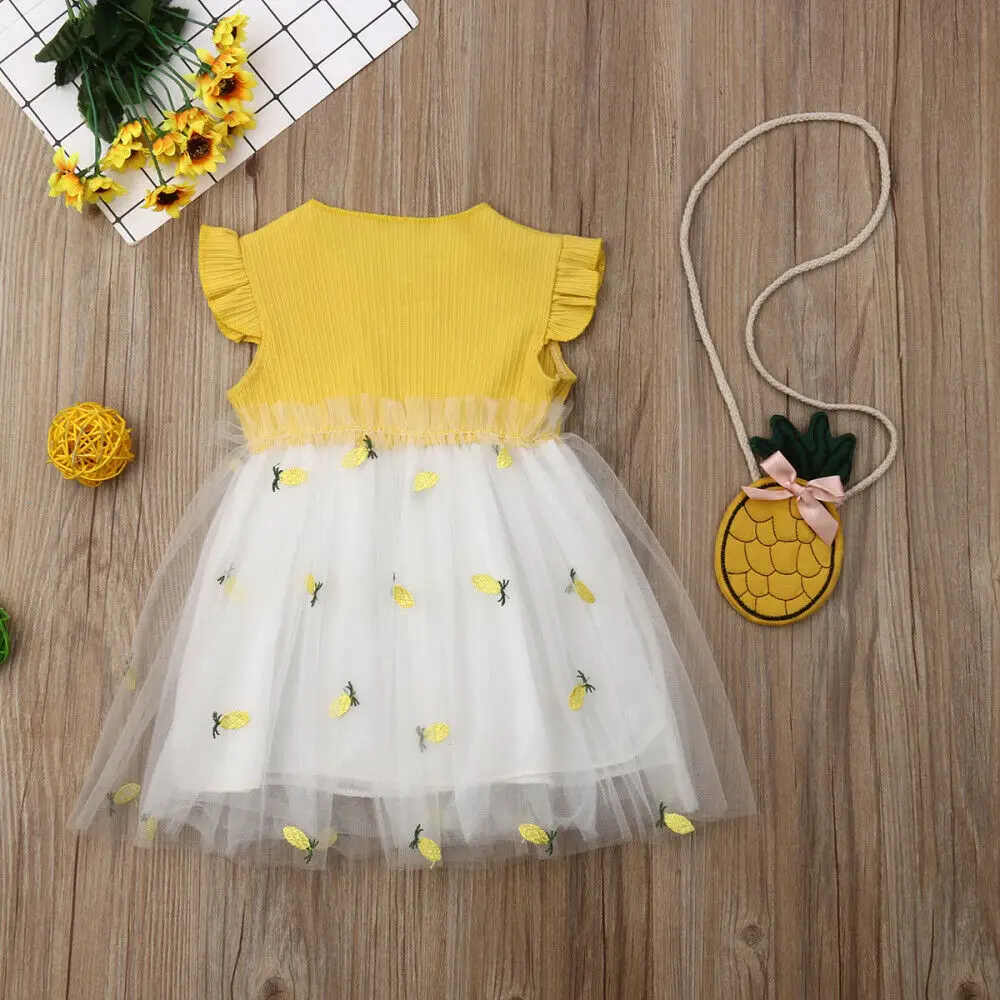 Knitted Summer Girls pineapple Baby Short Sleeve Dresses Cute Kids Party for girls Princess Dress Tops Clothes | Детская одежда и