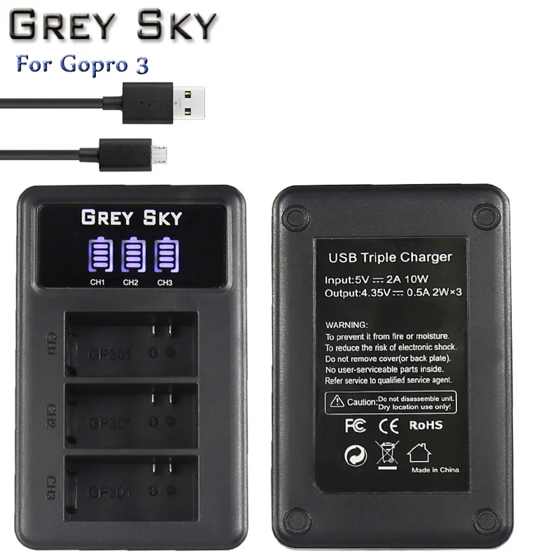 charger 4 шт 1600mAh Hero 3 Gopro Hero3 Замена батареи+ светодиодный двойной USB зарядное устройство для GoPro Go pro Hero 3 3+ камеры - Цвет: charger