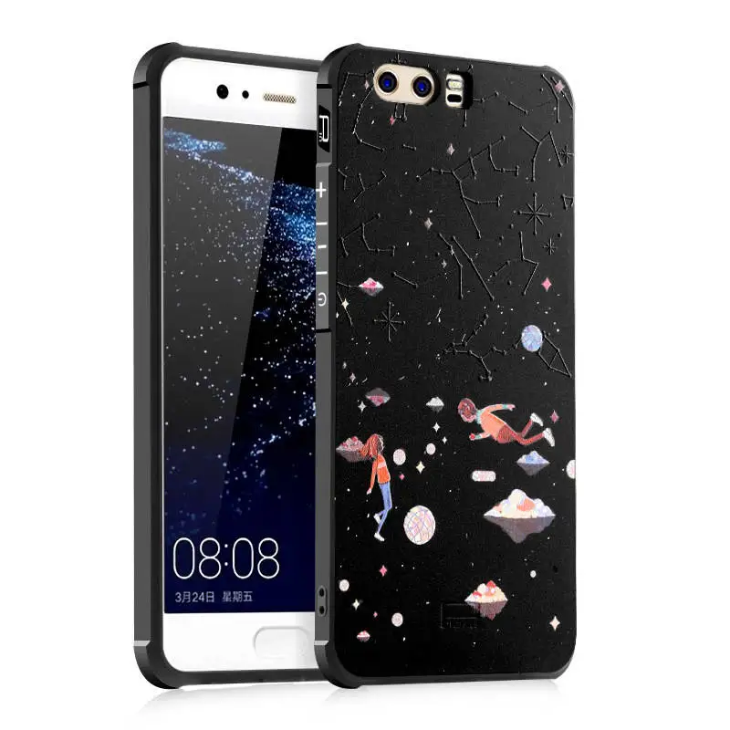Black Man Skull Lights For Huawei P10 P 10 Plus Case 3D Carving Painted Matte Soft Phone Back Cover Silicone Coque Lite | Мобильные