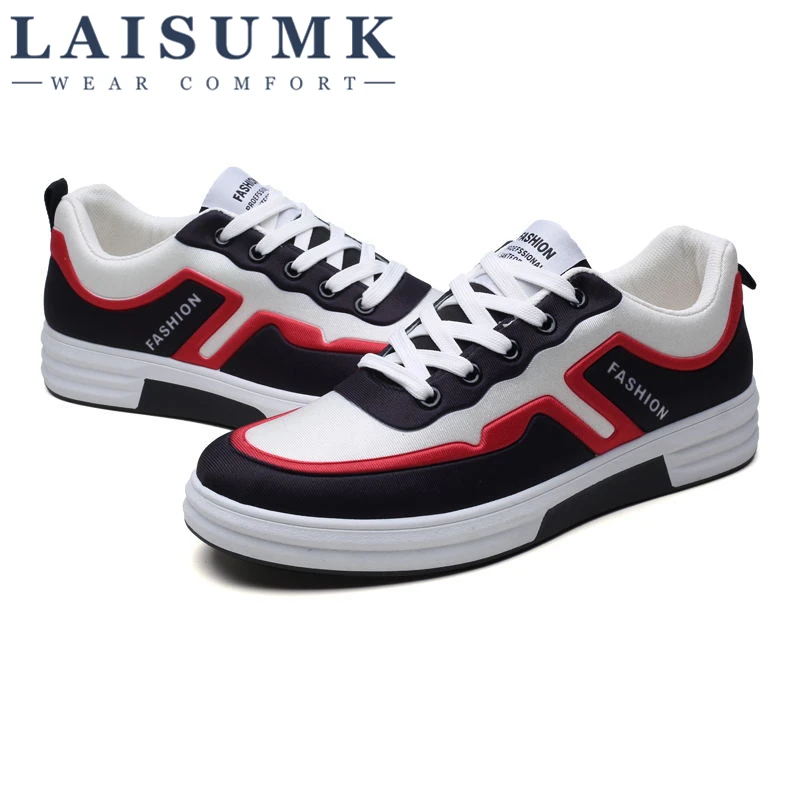 

2020 LAISUMK High Quality Men Casual Shoes Hot Sale Men Canvas Shoes Fashion Flat Shoes Lace up Male Casual Footwear Sneakers