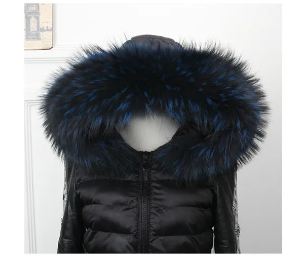 Black blue tip Настоящий натуральный енотовый меховой воротник, Женская бандана, женский шарф, модное пальто, свитер, пальто с капюшоном, женские шейные шарфы M6 - Цвет: Black blue tip