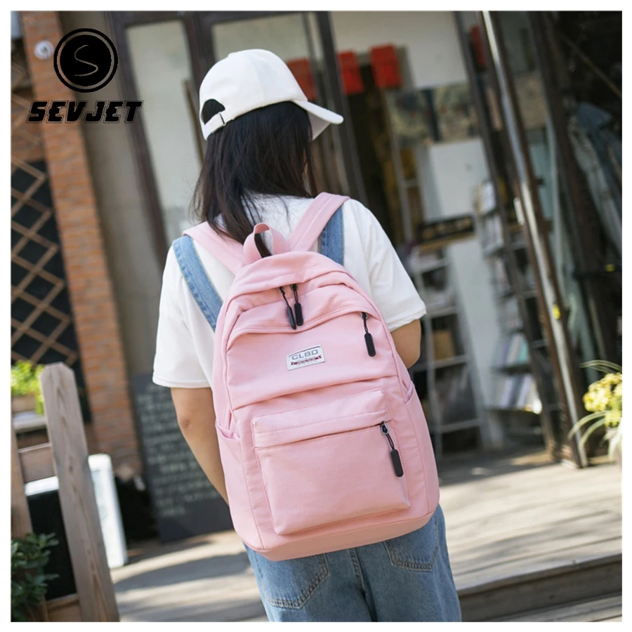 2019 Canvas Women Backpack Solid Student School Bag for Teenage Girls Travel Female Book Shoulder Mochila Feminina CJ863 | Багаж и сумки