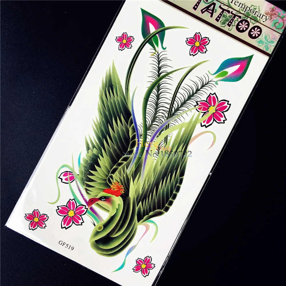 Красивый Феникс Павлин Временные татуировки стикер для женский боди арт