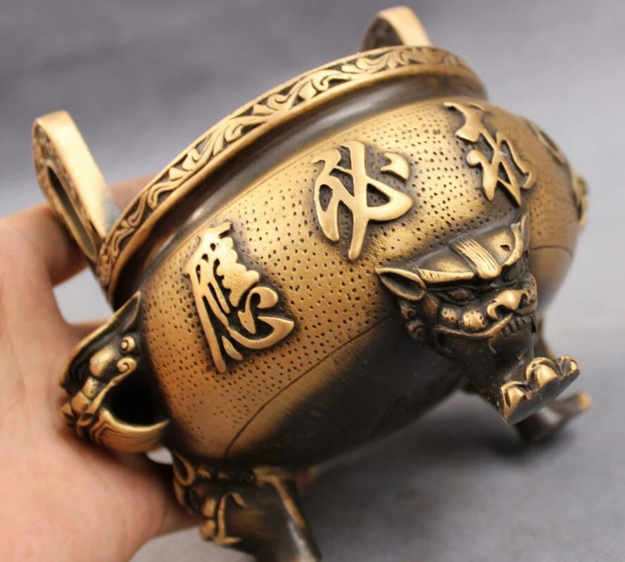 song voge gem S3023 Tibet Bronze Buddhism Lion Head Statue Zhao Cai Jin Bao Incense Burner Censer | Дом и сад