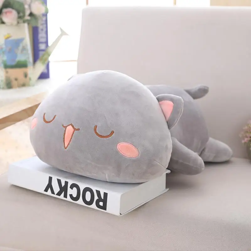 grey sleeping eyes 1 шт. 35/50/65 см Kawaii Лежа кошка плюшевые игрушки милый Кот кукла одежда с принтом с животными, мягкая подушка мультфильм подушки для детей Рождественский подарок - Цвет: grey sleeping eyes