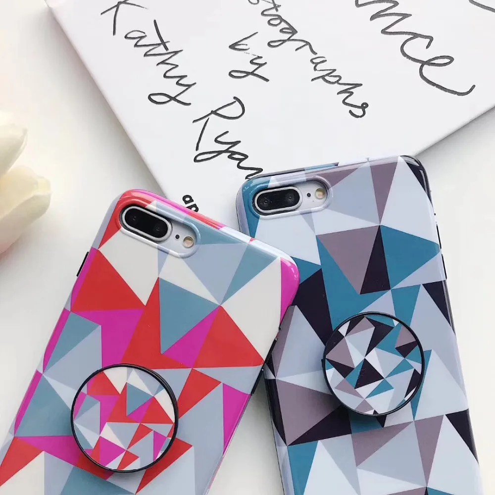 Zxtrby For iPhone X XS Max Case geometric Pattern Phone 6 6s 7 8 Plus Soft IMD Holder Stand Cover Coque |