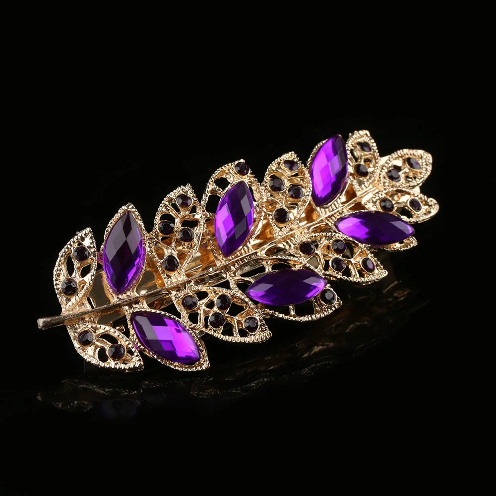 Фиолетовый 1 шт. Женская корейская мода Лист Кристалл Стразы Заколки шпилька для девушек заколка для волос аксессуары для волос - Цвет: Фиолетовый