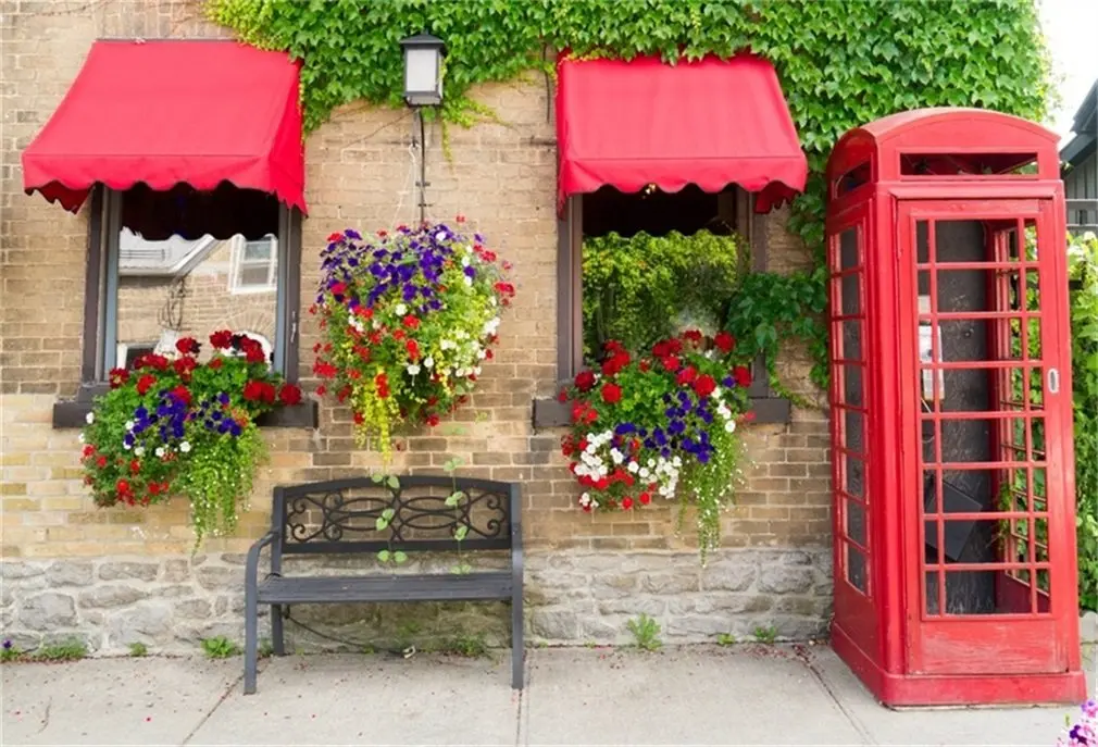 Photography Backdrop Fancy Fresh Flowers Vintage Chair Telephone Booth Lantern Green Vine Nature Ric Scene Photo Background | Электроника