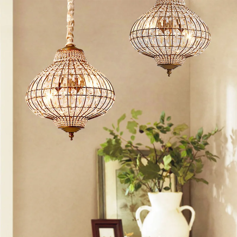 Американский Хрустальный фонарь подвесные светильники винтажный домашний деко