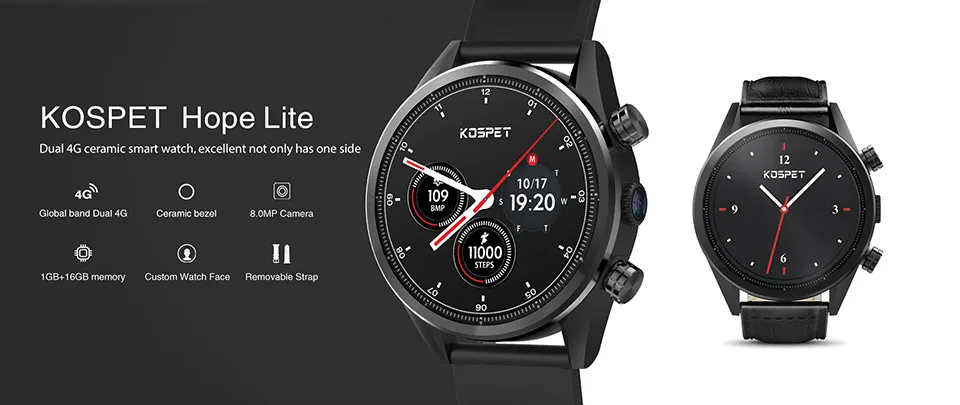 KOSPET надеемся Lite 1 Гб оперативной памяти, 16 Гб встроенной памяти, Android7.1.1 Dual Core 4G 1,3" AMOLED умные часы мужские WI-FI 8.0MP IP67 Водонепроницаемый MTK6739 Смарт-часы-телефон