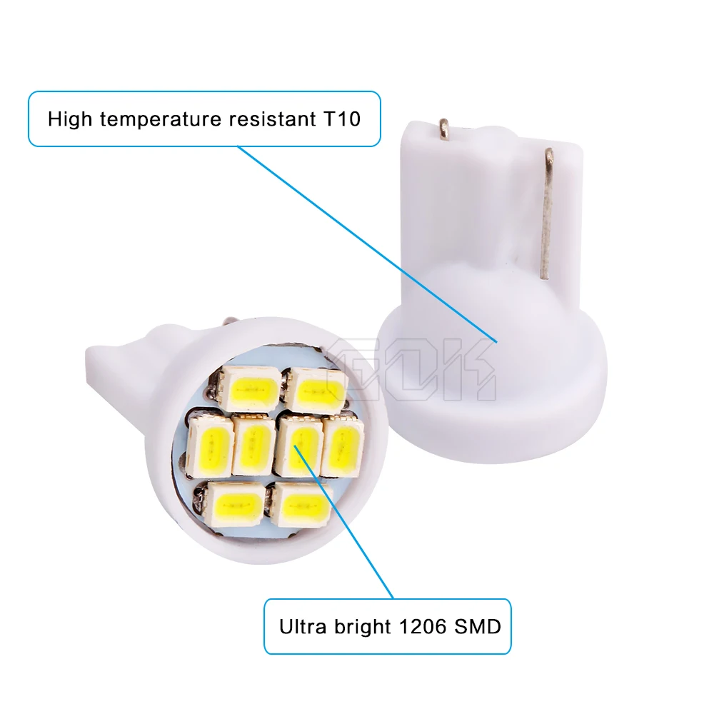 Бесплатная доставка 500 шт. белые лампы t10 8SMD светодиодный 1206/3020 w5w T10 8 s для