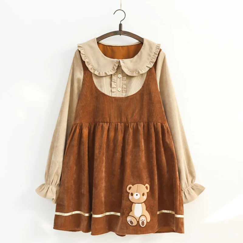 Весеннее милое платье Мори для девочек женское из двух предметов вельветовый с