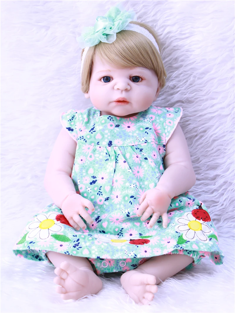 С зеленой юбкой 22 ''полностью силиконовые куклы для новорожденных bebe Reborn menina