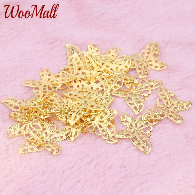 Филигрань с золотыми бабочками 50 шт. металлические коннекторы 32x23 мм для