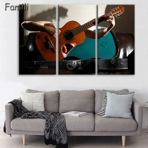 Холст стены Книги по искусству некадрированным Home Decor Фотографии комплект из 3 предметов Электрогитары Картины Винтаж музыкальный инструмент Плакаты HD с Пэн - Цвет: Бургундия