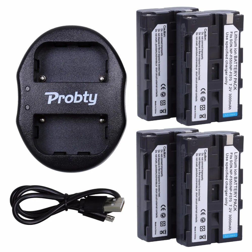 

PROBTY NP-F550 F550 NP-F570 Battery + USB Dual Charger For SONY GV-D200 D800 CCD-SC55 TR818 TR910 TR917 TRV75 PM090 MVC-FD75