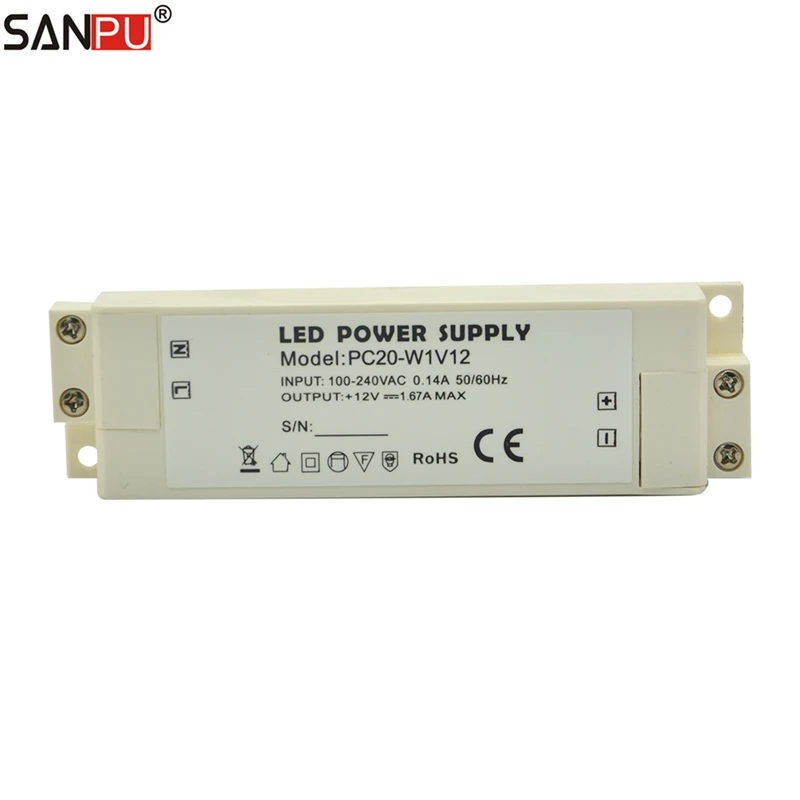 SANPU 20 Вт Светодиодный драйвер 12VDC пылезащитный IP44 пластиковый корпус импульсный