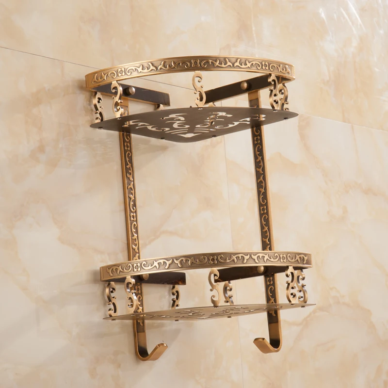 Полка для ванной комнаты античная алюминиевая двухслойная угловая полка