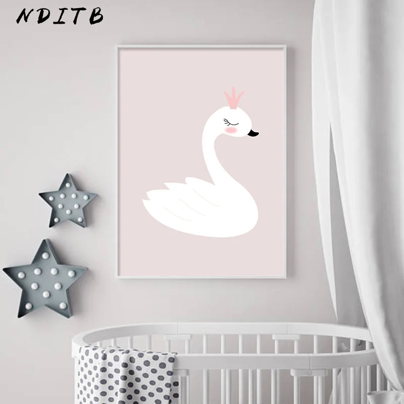 Настенная картина для детской комнаты NDITB рисунок лебедей на холсте Мультяшные