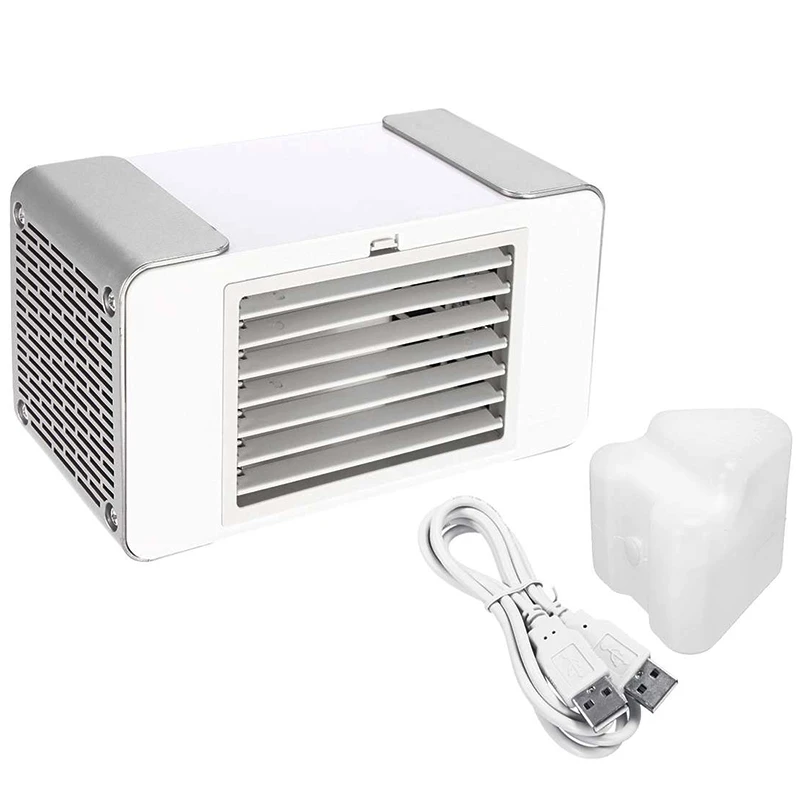 silver Grey Воздушный охладитель, Usb испарительные охладители с водяным боксом, портативный светодиодный настольный вентилятор, Usb зарядка, ультра-тихий Настольный вентилятор для дома и офиса кровати - Цвет: silver Grey