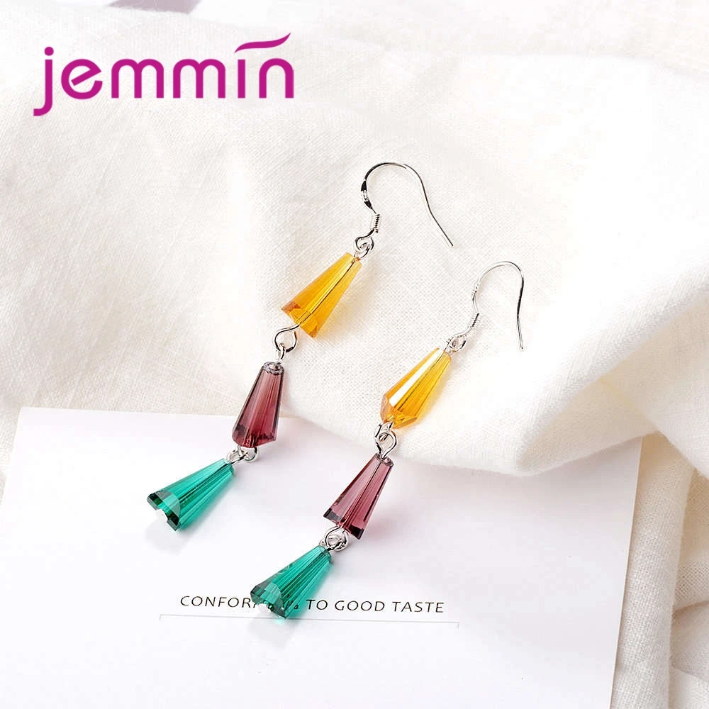 JEMMI NNew Fashion Long Multi Layer Color Delicate Ladies Bright Clear 925 Sterling Silver Detachable Flexible Earrings Big Sale | Украшения