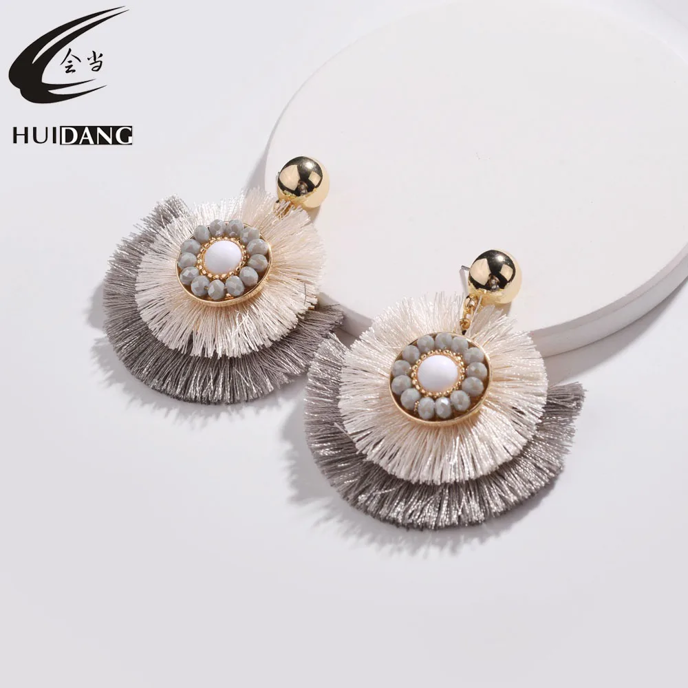 HUIDANG модные серьги-подвески в форме большого веера с золотым покрытием и бахромой
