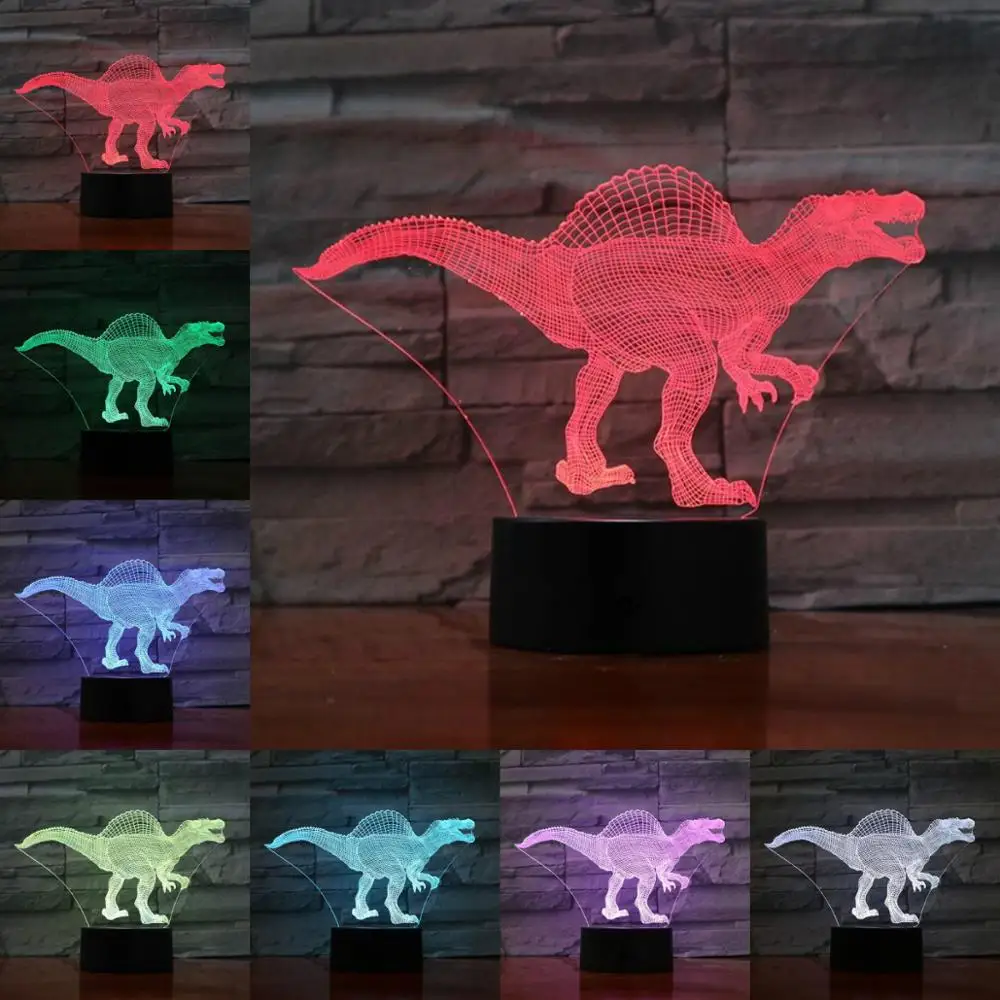 Новинка гигантспинозавр 3D лампа Иллюзия ночсветильник Светодиодная USB RGB