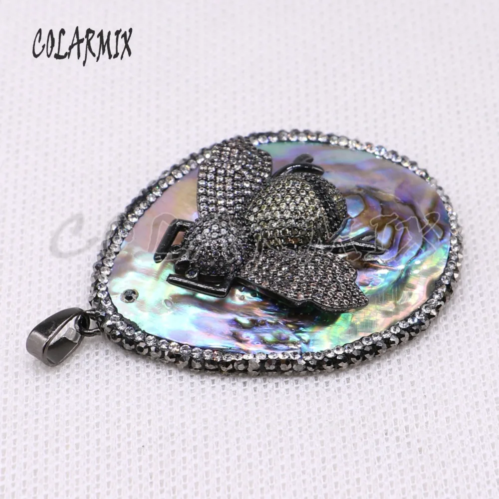 High quality Abalone pendant pave rhinestone with Black zircon inset bee jewelry making for necklace 4064 | Украшения и