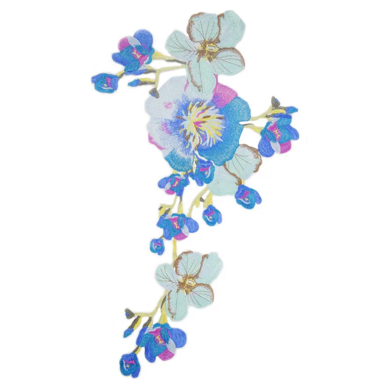 Кружевной кружевной ткани с синими цветами пришивная одежда узор аппликацией