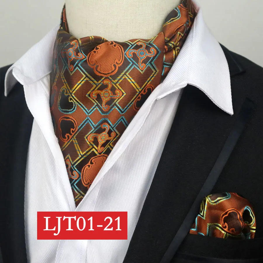 SMT-LJT01-21 YISHLINE мужской роскошный Шелковый Аскот галстук набор мужской галстук и платок Набор Цветочный Пейсли в горошек Карманный квадратный набор для свадебной вечеринки - Цвет: SMT-LJT01-21