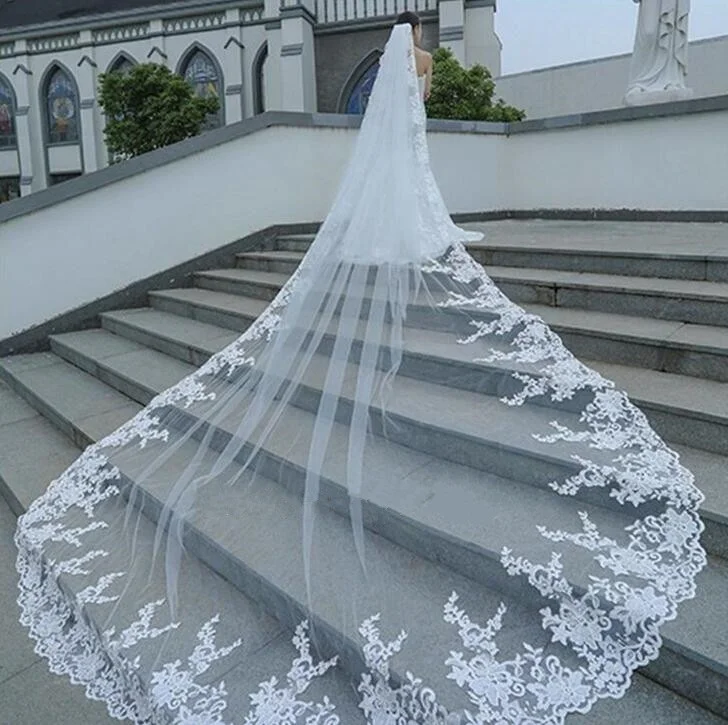 

1T wedding veils White / Ivory Long Bridal Veils Cathedral Length 4M brautschleier With Comb