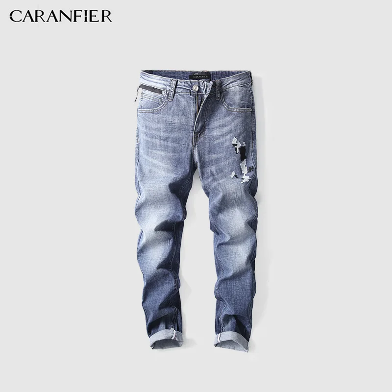 CARANFIER мужские джинсы всесезонные новые светло-голубые модные повседневные брюки