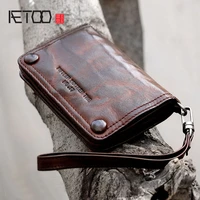 aetoo new retro handmade leather sheepskin casual short section men and women hipster wallet purse handbags set hand