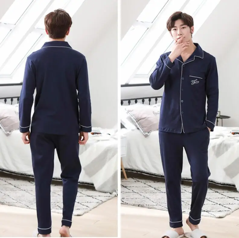 Высокое качество осень зима Длинные мужские хлопковые пижамы Мульти Стиль