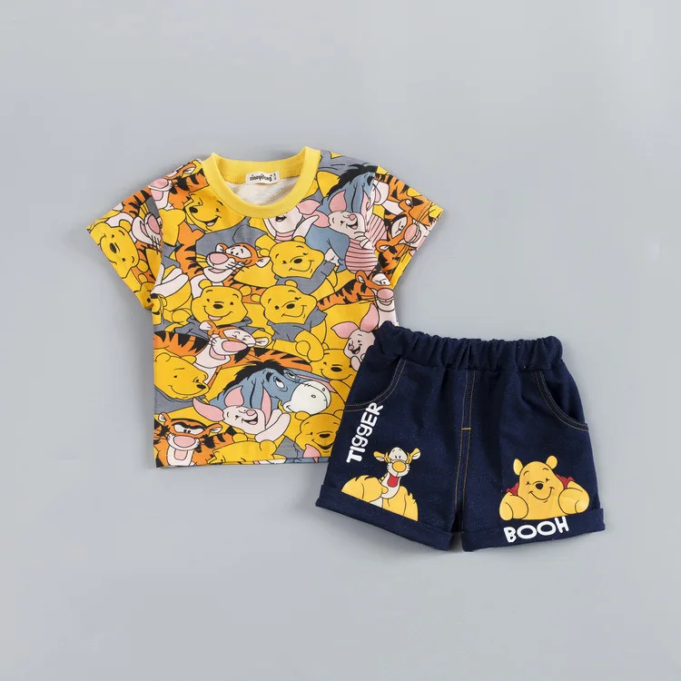 Summer Short sleeve baby printed cartoon casualset girl and boy o-neck Baby's Sets 6-24 month Cotton Suits clothes | Детская одежда