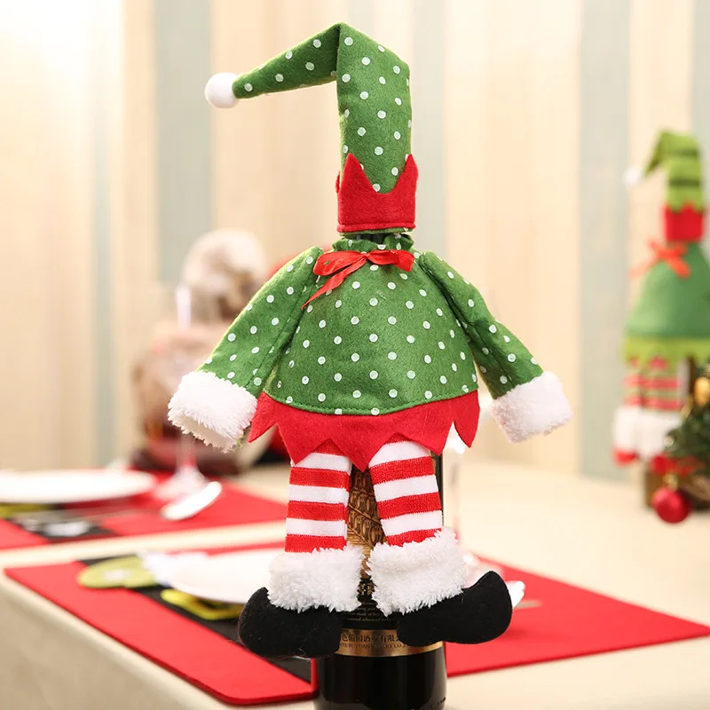 Christmas Red Wine Bottle Holder Cover Bag Elf Champagne Set Xmas Decors Table Decorations for Home | Дом и сад