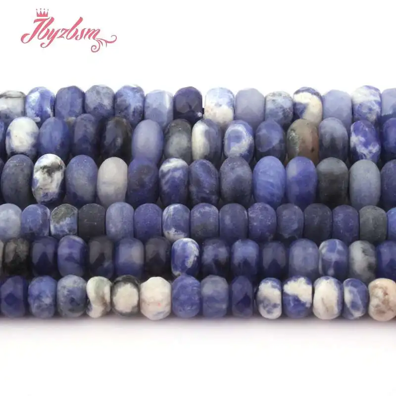 

3x6 4x8mm Smooth Matte Faceted Blue Sodalite Stone Rondelle Spacer Loose Beads for DIY Bracelet Jewelry Making 15"Free Shipping