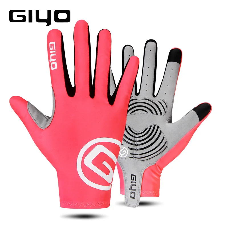 Pink Full Finger Giyo перчатки для велоспорта на полпальца гелевые спортивные перчатки для гонок для мужчин и женщин перчатки для шоссейного велосипеда велосипедные перчатки для MTB - Цвет: Pink Full Finger