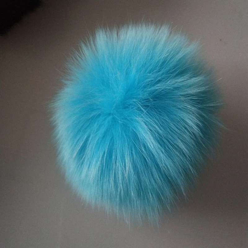 

10cm Nature Genuine Fox Fur Ball Pom Pom Fluffy DIY Winter Hat Skullies Beanies Knitted Cap Pompoms TKF008-seablue