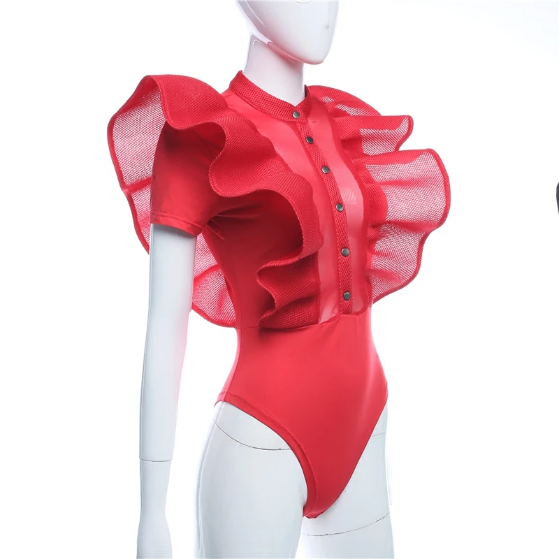 GETSRING бабочка рукав Лотос сплайсинга прозрачная газовая одежда комбинезон в