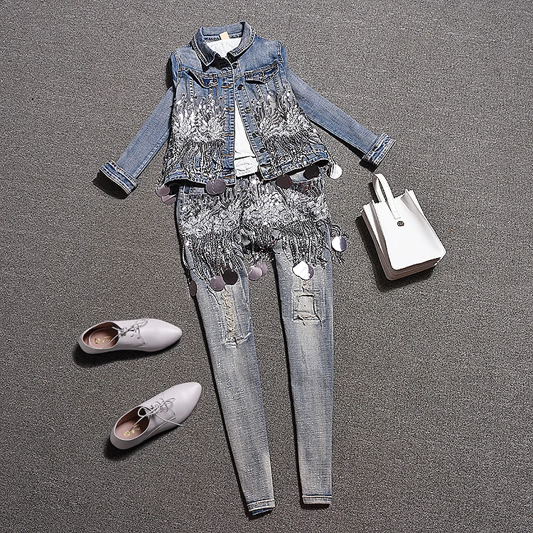 Женские джинсы стрейч винтажные с блестками большие размеры 26 30|Узкие джинсы| |