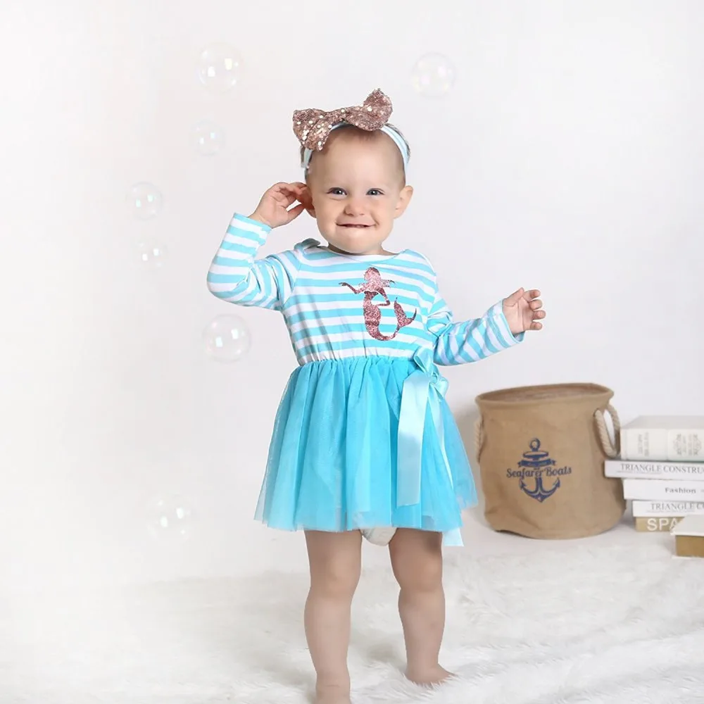 2018 милые детские одежда для малышей девочек синий с длинным рукавом из хлопка в