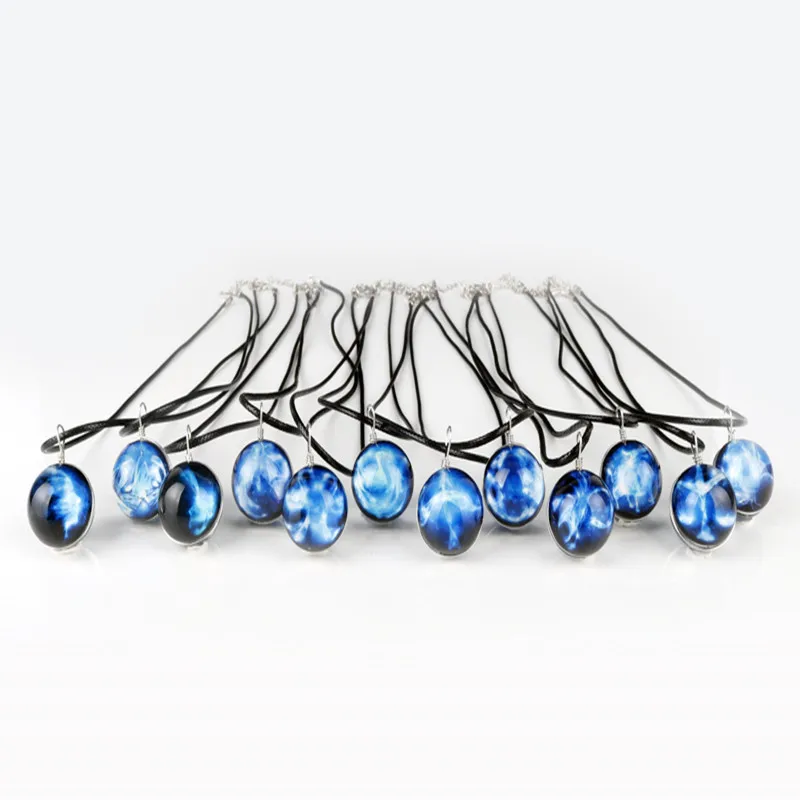 Ожерелье с подвесками из стеклянного шара в западном стиле с изображением 12 знаков зодиака и светонакопительным эффектом на кожаном шнуре от HANCHANG.