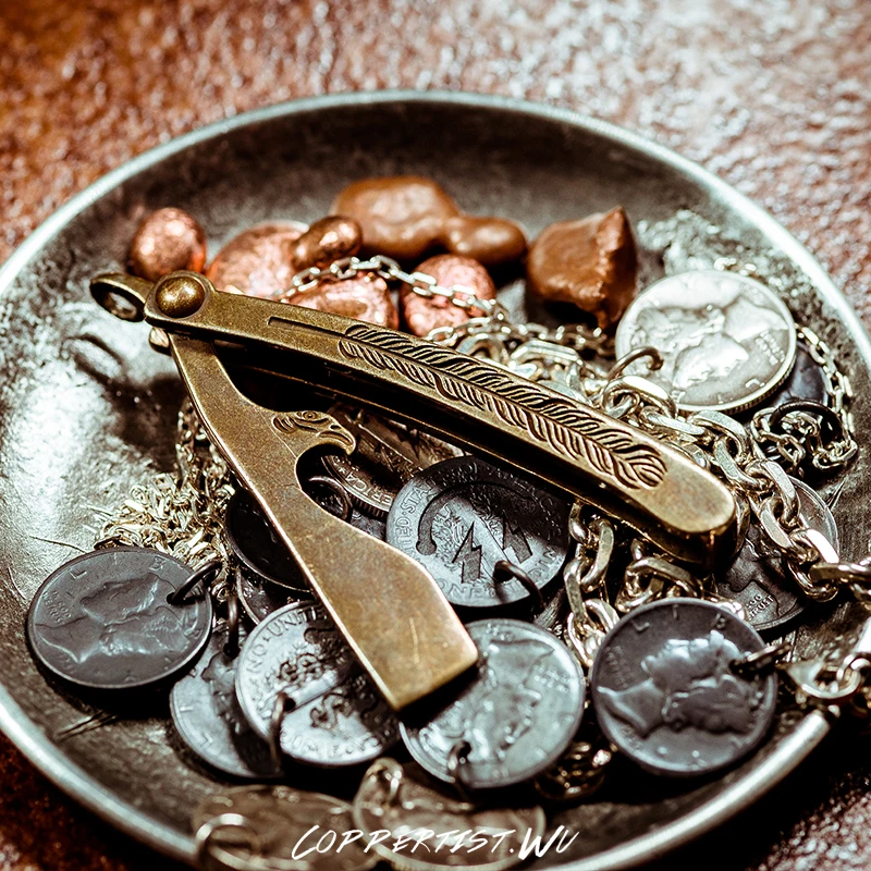 Coppertist. wu бритвенный портативный открывалка для бутылок бронзовый брелок латунный брелок для ключей ручной работы Золотое модное кольцо для ключей с сумочкой кулон