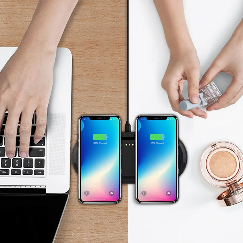 Беспроводное зарядное устройство QI 20 Вт быстрая Беспроводная зарядка Duo Pad для