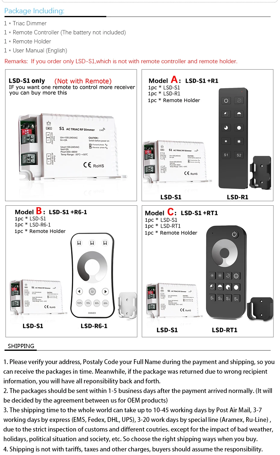 Triac Dimmer LED 220V 230V 100V AC Wireless RF Dimmable with 2.4G Remote Dimmer 220V Controller for LED Bulbs Lamps