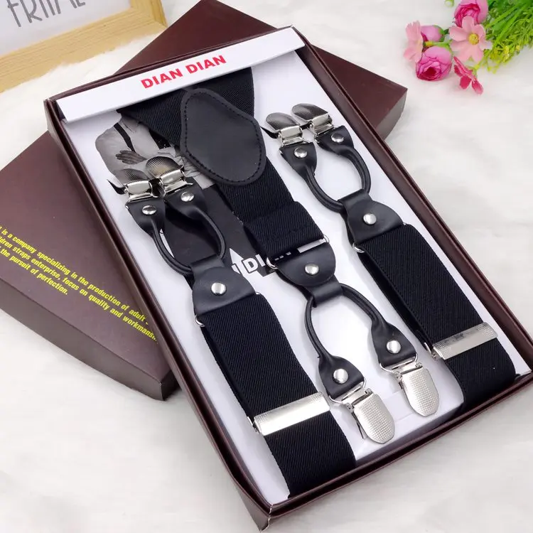 LGFD1782 Men plus size 120cm long X black 6 clips men suspenders | Аксессуары для одежды